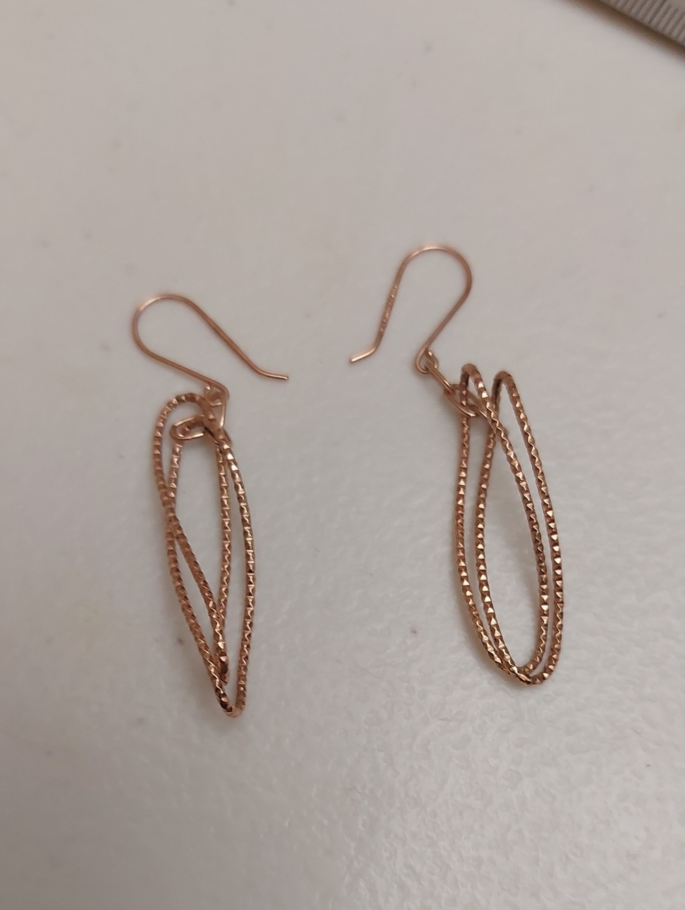 0T 925 TURKEY Rose Gold Over Sterling Diamond Cut Twist Oblong Dangle Earrings